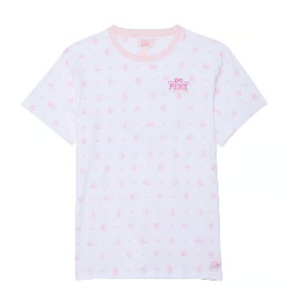PINK x LoveShackFancy Campus Cotton Tee Rose Dot White L - Picture 1 of 7